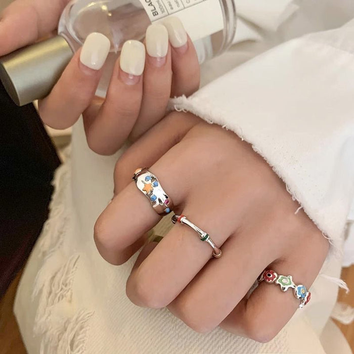 Wholesale Colorful flower opening rainbow ring, niche design, adjustable, personalized, light luxury ring