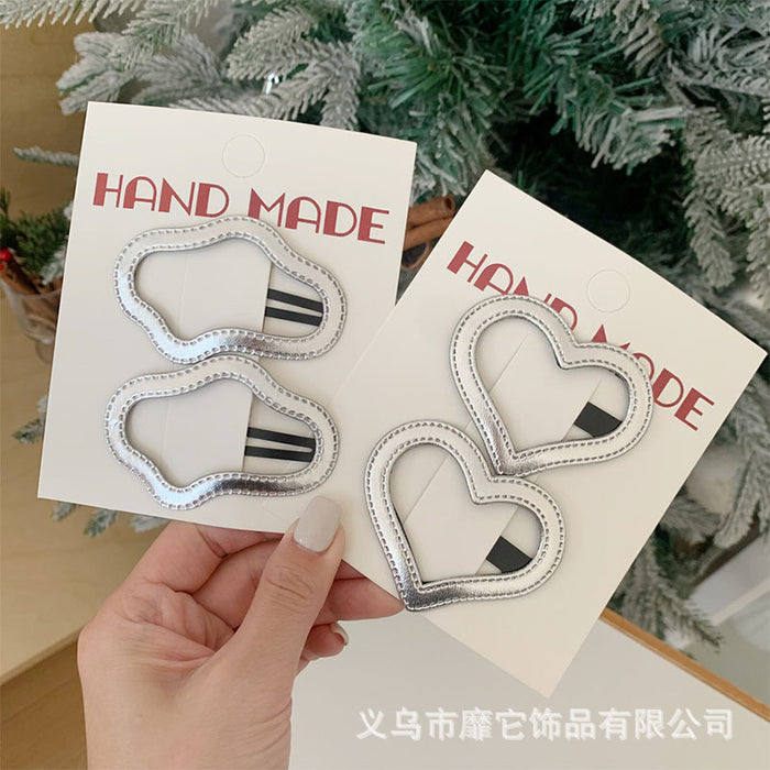 Wholesale Silver leather large pentagram side bangs clip, children's back of the head hair clip, hair accessory