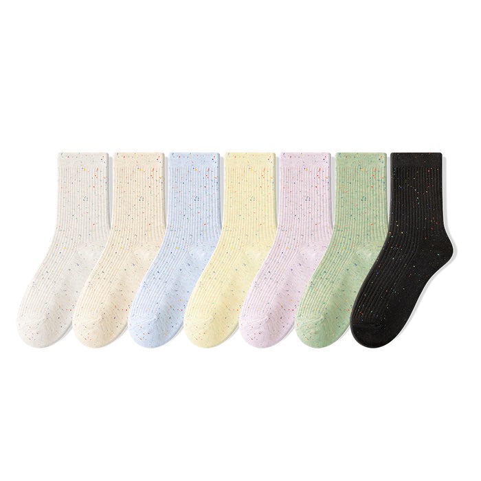 Wholesale Stacked socks made of pure cotton, thin socks with dotted yarn, long tube socks that are versatile and boneless, mid tube socks