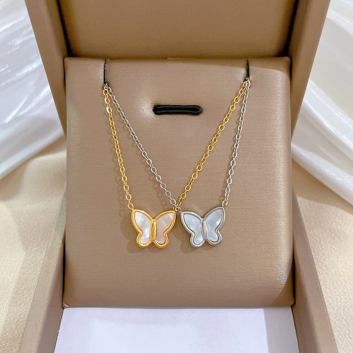 Wholesale Shell Butterfly Titanium Steel Necklace JDC-NE-LiGe006