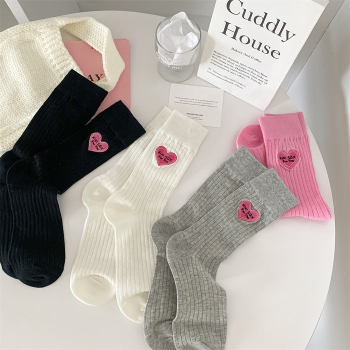 Wholesale Love Embroidered Socks for Children Spring/Summer New Style Thin Cotton Women's Middle Tube Women's Socks