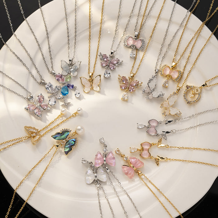 Wholesale Necklace, butterfly tassel, niche, simple, fashionable temperament, titanium steel lock chain