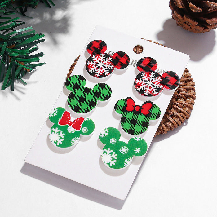 Wholesale Christmas check snowflake bow  acrylic three-piece cute earrings for women
