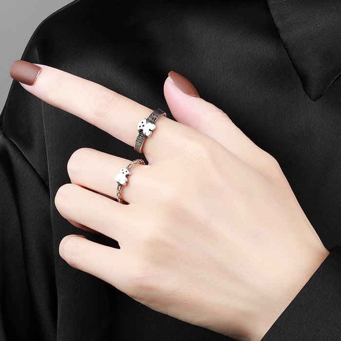 Wholesale Copper Electroplated Adjustable Ring Set Cute Cartoon Bear Two Piece Knuckle Rings For Women Fashion Jewelry Accessory
