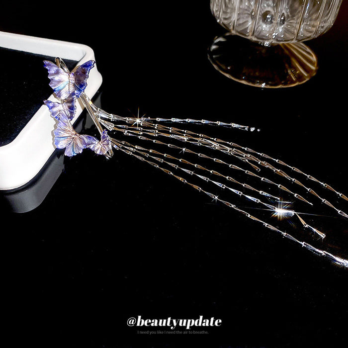 Wholesale Dreamy Blue Butterfly Long Tassel Earclip Personalized Earrings Trendy Earrings for Women