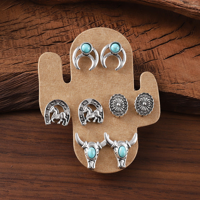 Wholesale Horseshoe Cactus Heart Shape Cowboy Boots Earring Set Western Cowboy Earring Set