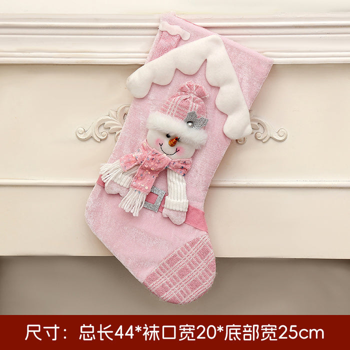 Wholesale Christmas Socks Children' s Gift Bag Pink Cartoon Roof Old Man Candy Gift Decoration Supplies Christmas Tree