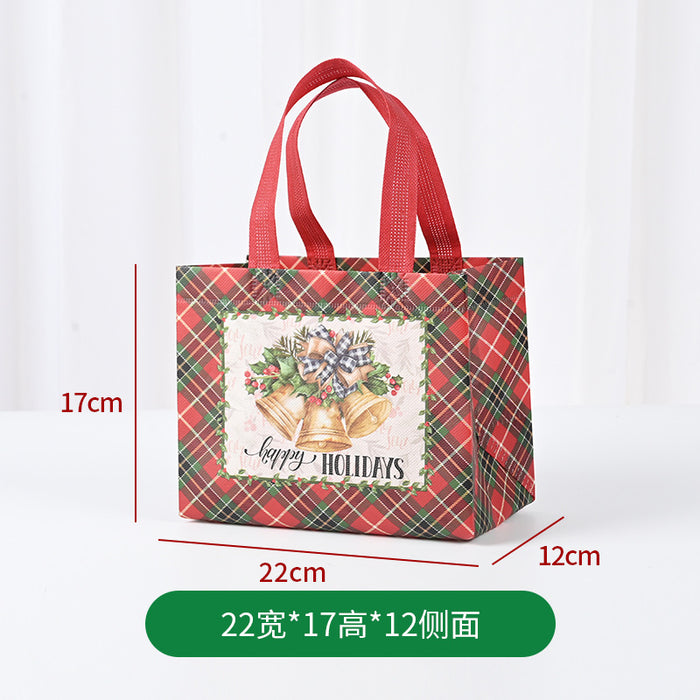 Wholesale Red Plaid Christmas Tote Gift Bag Cartoon Printed Non-woven Foldable Christmas Gift Bag JDC-GB-XJ007