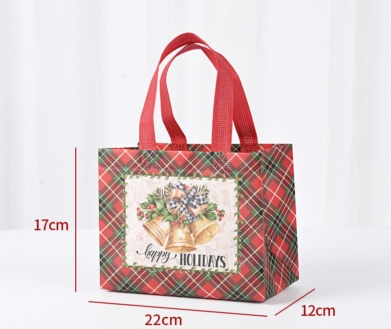 Wholesale Red Plaid Christmas Tote Gift Bag Cartoon Printed Non-woven Foldable Christmas Gift Bag JDC-GB-XJ007