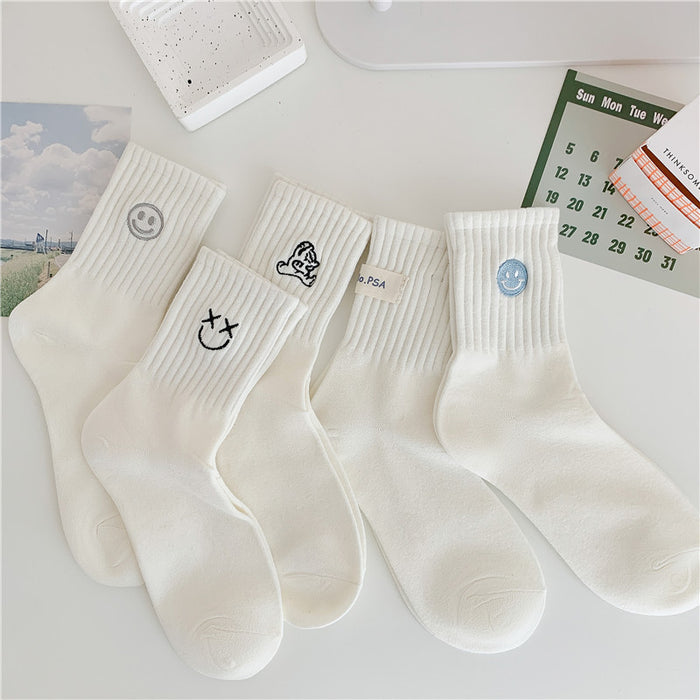 Wholesale Socks Embroidered Smiling Face Middle Socks Sports Long Socks