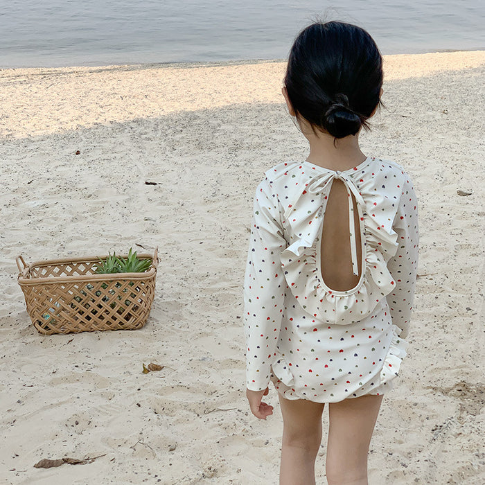 Wholesale Swimsuit with exposed back, sun protection, long sleeves, one-piece swimsuit, sweet swimsuit