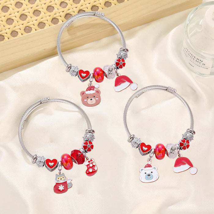 Wholesale Stainless Steel Christmas Charm Bracelet Boutique Resale with Snowflake Tree Reindeer Charms MOQ≥2