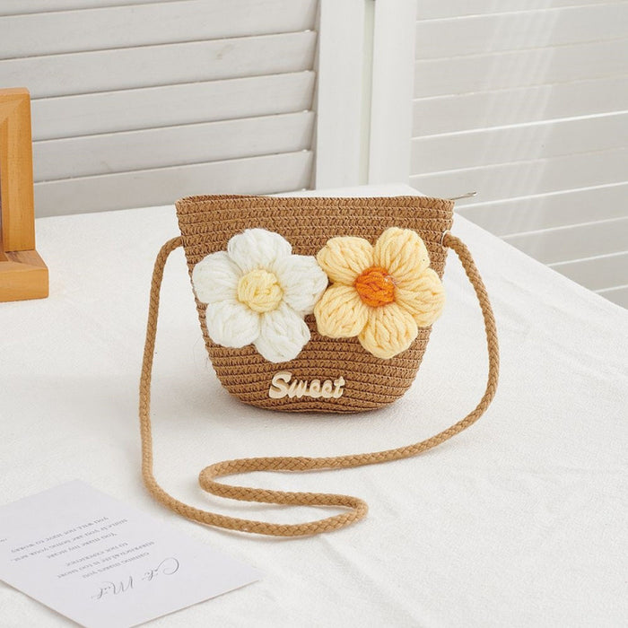 Wholesale Straw Woven Floral Crossbody Bag for Girls Cute Summer Purse