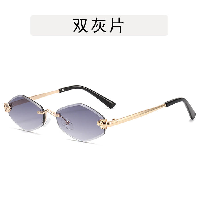 Wholesale Diamond shaped frameless cut sunglasses, leopard sunglasses, men's retro personalized sunscreen glasses
