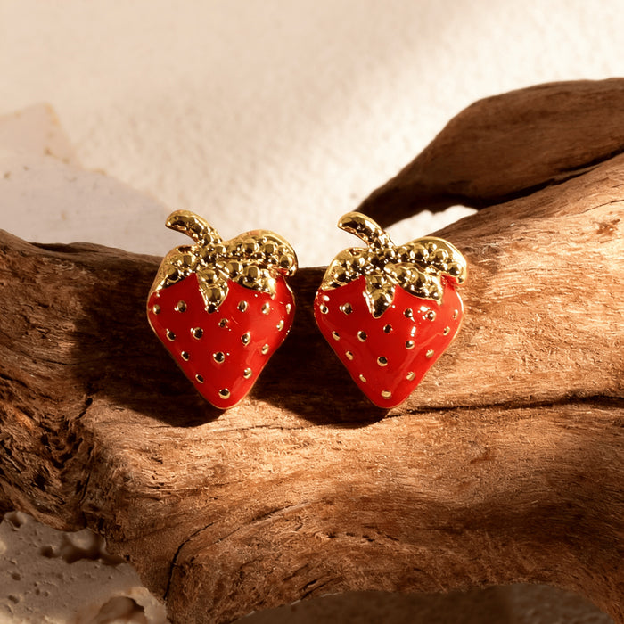Wholesale strawberry stud earrings gold stud earrings