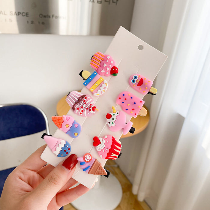 Wholesale 10 pcs soft rubber fruit-themed cute cartoon kids' hair clips