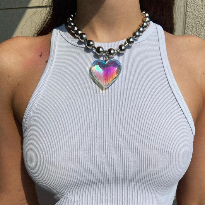 Wholesale Necklaces Alloy Glass Heart Shape Pendant JDC-NE-Yux002