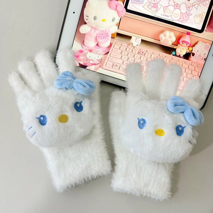 Wholesale Cute Cat Diamond Gloves Girls Winter Warm  Rhinestone Cycling Plush Wear Gloves
