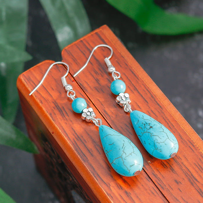 Wholesale Vintage Creative Personalized Metal Alloy Earrings Bohemian Turquoise Long Water Drop Earrings