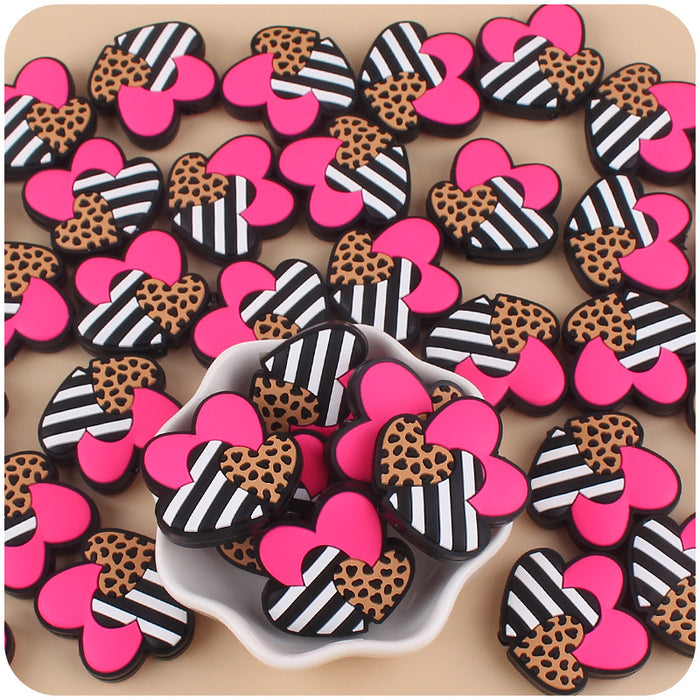 Wholesale Three Color Love Leopard Pattern Valentine's Day Silicone Focal Beads JDC-BDS-GuangTian005