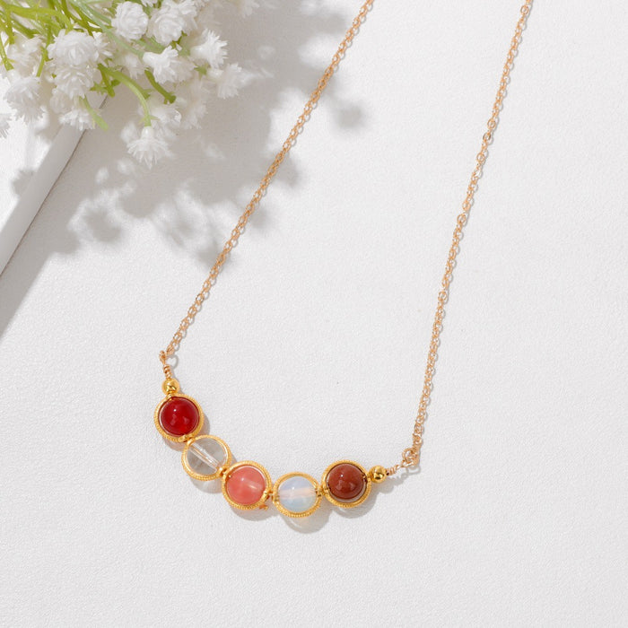 Wholesale Multicolor stone bead necklace for women featuring a pendant and a clavicle chain
