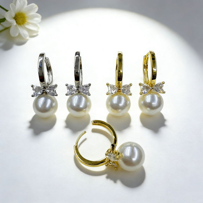 Wholesale Bow Pearl Hoop Earrings