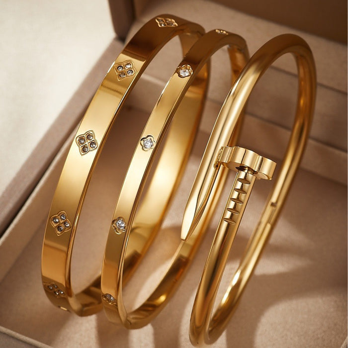 Wholesale Stainless Steel Bracelet Four-Leaf Clover Zircon Bracelet Titanium Steel Bracelet