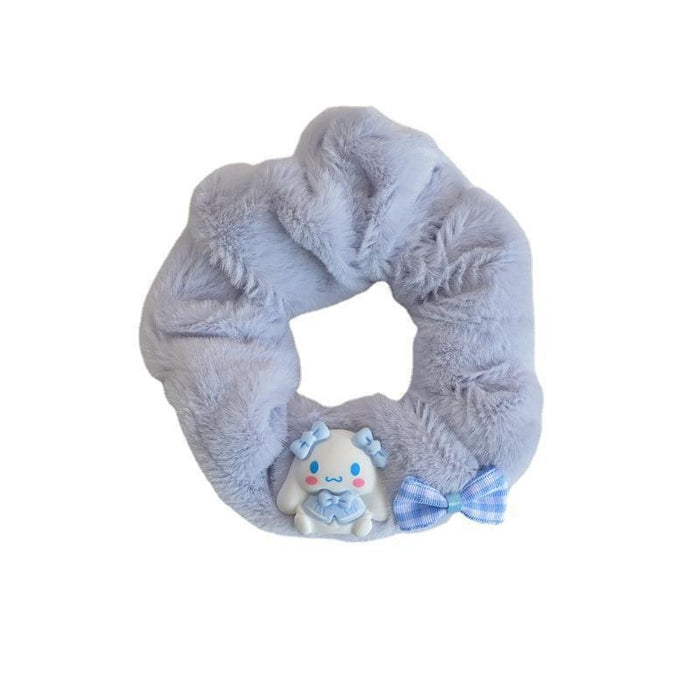 Wholesale Cute blue and white soft and cuddly plush hair scrunchies