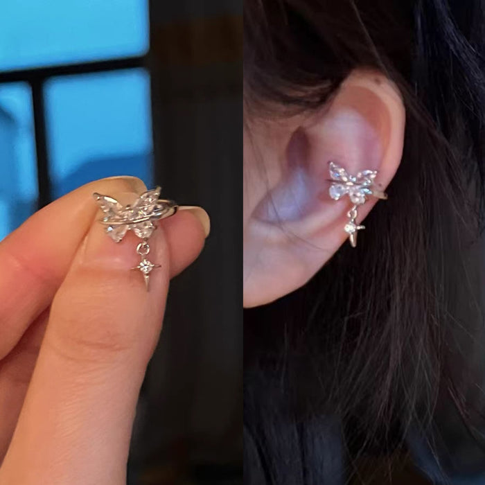 Wholesale Zircon butterfly ear clip for women's niche design exudes a sense of temperament