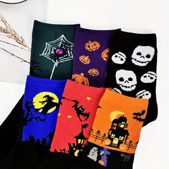 Wholesale  Skull Pumpkin Bat Cartoon Printed Casual Socks Sweat-absorbent Autumn and Winter Mid-tube Socks for Men and Women