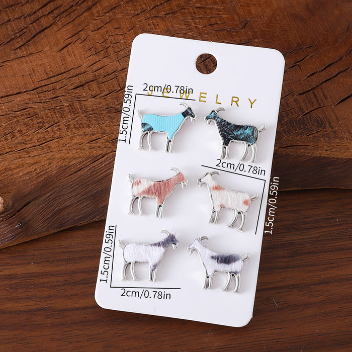 Wholesale Personalized animal series earrings set niche design cow,  sheep and horse spot alloy earrings