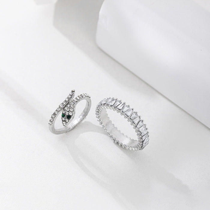 Wholesale Jewelry snake shaped diamond inlaid ring, personalized irregular alloy layered ring
