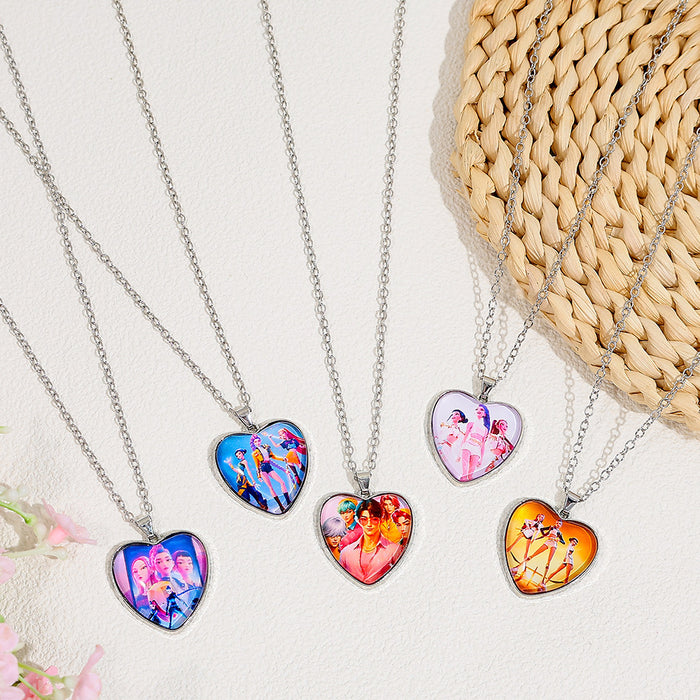 Wholesale Kpop Gemstone Colorful Heart Pendant Necklaces