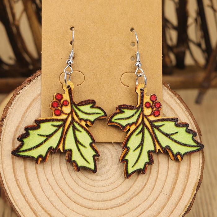 Wholesale Autumn Thanksgiving Christmas Holly Harvest Pumpkin Car Maple Leaf Women' s Wooden Earrings