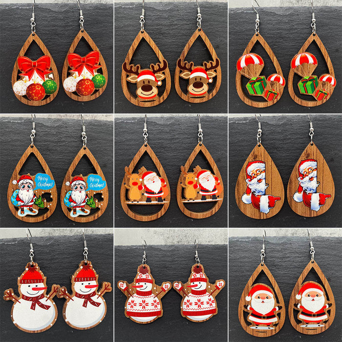 Wholesale  Bell Red Car Water Drop Wooden Earrings Christmas Accessories