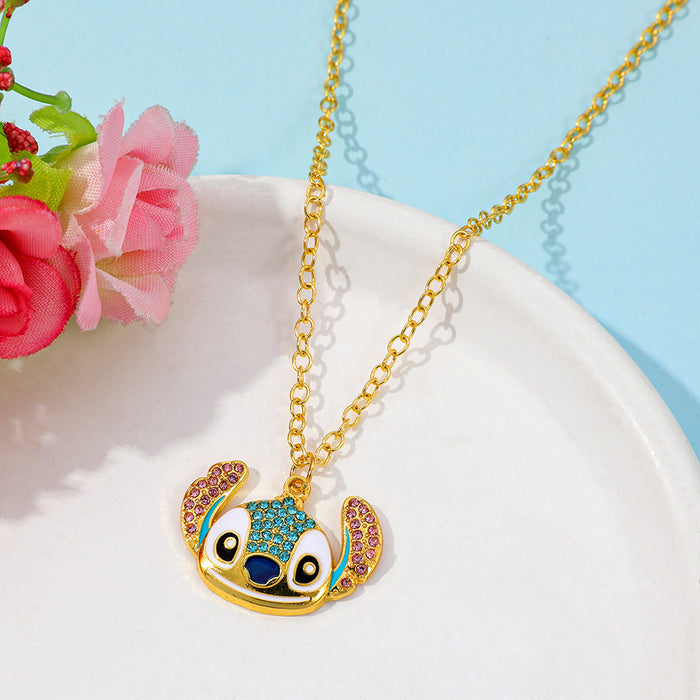 Wholesale Cartoon Rhinestone Oil Drip Necklace Pendant