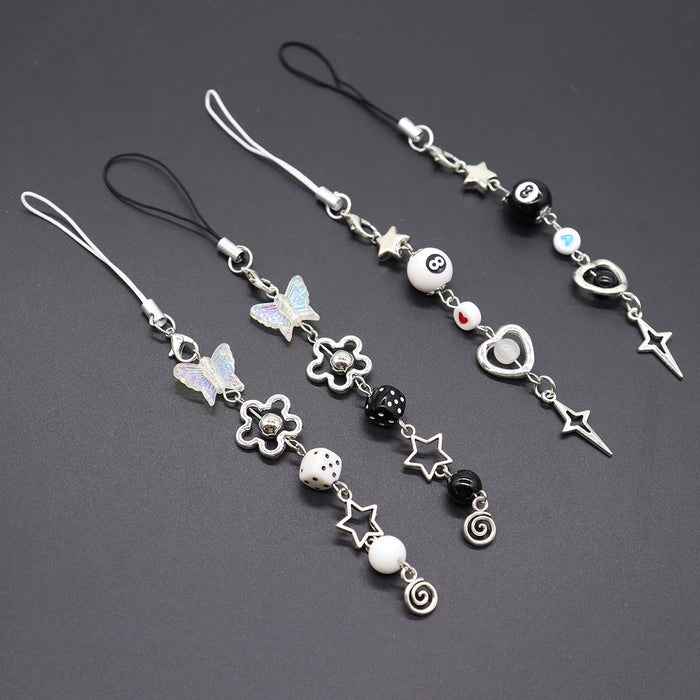 Wholesale black 8 dice bow star mobile phone chain bag buckle personality pendant lanyard