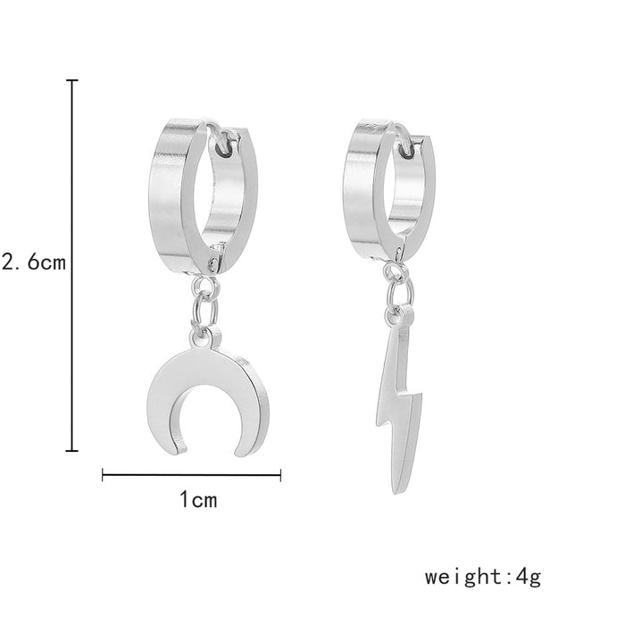 Wholesale Men's Stainless Steel Asymmetric Lightning Earrings Fashion Titanium Steel Jewelry Earrings Accessories