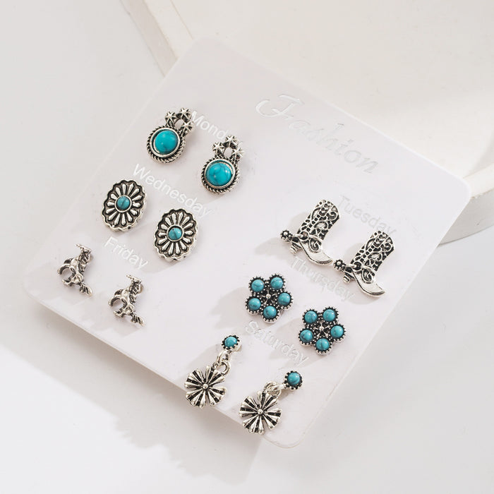 Wholesale Turquoise earrings flower set stud earrings