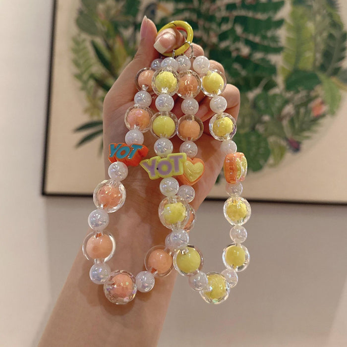 Wholesale DIY Handmade Beaded Keychain Pendant with Colorful Round Beads for Students, School Backpacks, Car Keychains