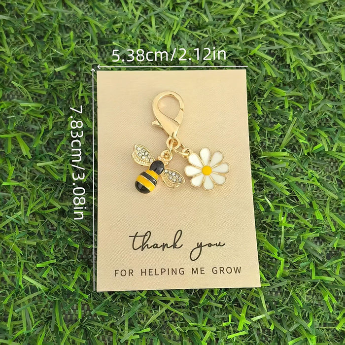 Wholesale Cute keychain with diamonds, thank you card decoration, metal pendant buckle in English