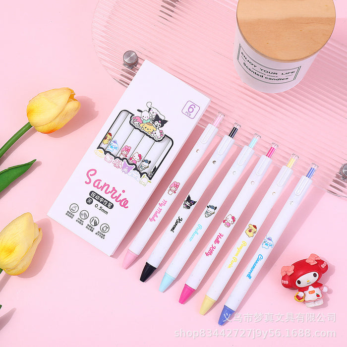 Wholesale 6pcs/ box Quick-dry Test Pen Students Press Gel Pen Cute Simple