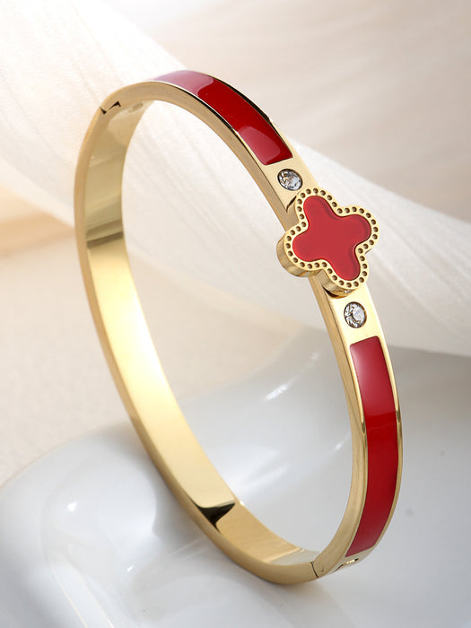 Wholesale Four-leaf clover green oil-drop bracelet titanium steel