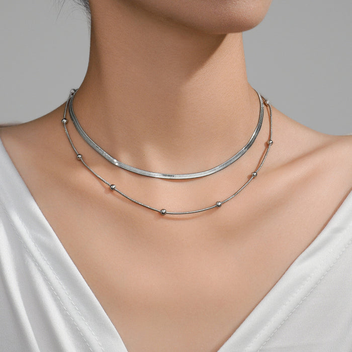Wholesale 2pcs Stacked necklaces,  plain chain,  snake bone,  titanium steel chain