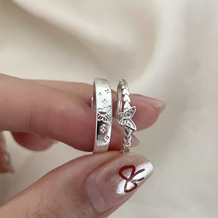 Wholesale Butterfly Zircon Ring Couple Set Simple, Fashionable, Versatile Handpiece with Adjustable Opening and Accessory Ring
