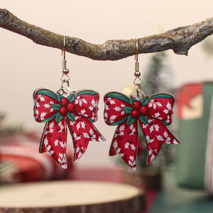 Wholesale Christmas bow earrings for women,  design with festive atmosphere,  snowman acrylic earrings