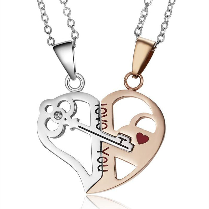 Wholesale Key-shaped couple heart necklaces