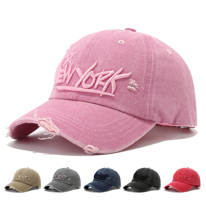 Wholesale  Ripped Hip-Hop Washed Baseball Cap for Men and Women New York Stereo Letter Embroidered Peaked Cap