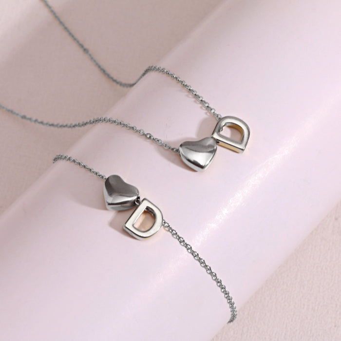 Wholesale Clavicle chain jewelry accessory 26 letter heart pendant titanium steel necklace