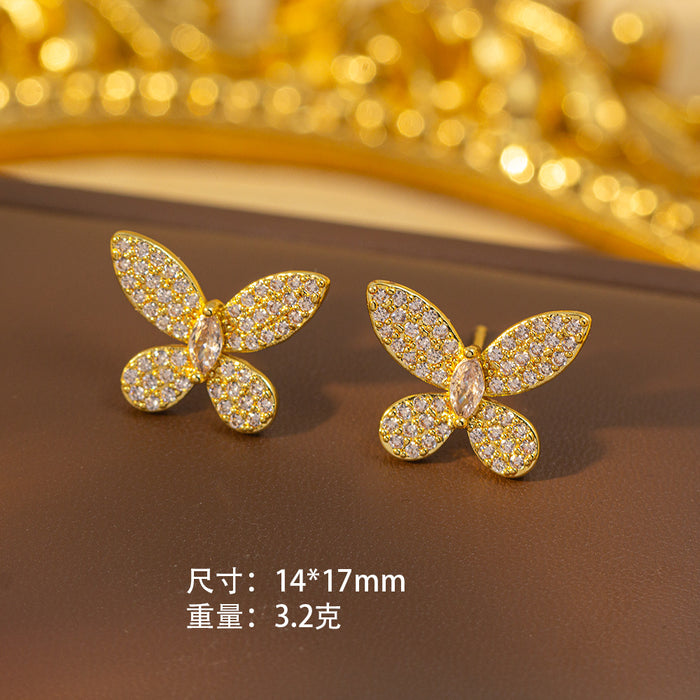 Wholesale Chic Butterfly Titanium Steel Copper Zircon Jewelry Set Necklace Earrings Bracelet MOQ≥2